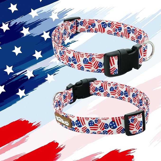 Tunkoo American Flag Dog Collar, Cute Adjustable Heart Collar for Boy and Girl Dogs Strong Plastic Buckle - for Small Medium Large Pets, S