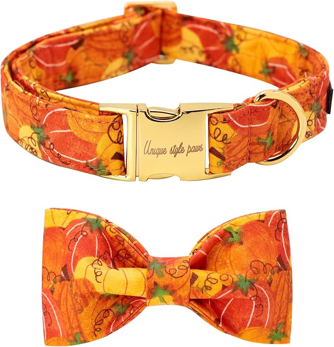Unique style paws Halloween Dog Collar, Pumpkin Pet Collar Dog Bowtie Gift for Girl or Boy Dogs, Adjustable Dog Collar for X-Large Dogs