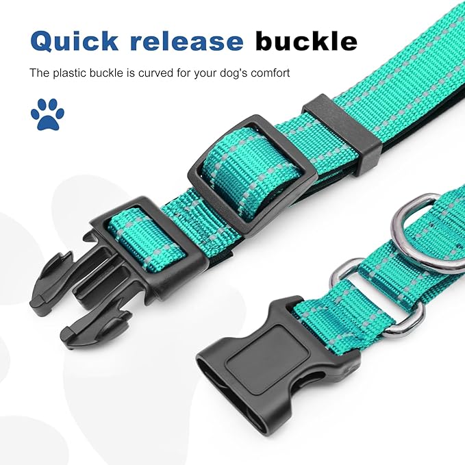 Reflective Martingale Dog Collars. Dog Collar with Quick Release Buckle. Adjustable Soft Padded Breathable Nylon Pet Collar Suitable for Puppies for Small Medium Large Dogs.