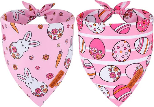 ADOGGYGO Easter Dog Bandana, Pink Bunny Scarf, Premium Durable Fabric, Adjustable Fit Female Pet Easter Bandanas for Extra Large Dogs (X-Large)