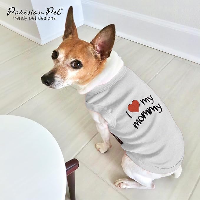 Parisian Pet Unisex Dog T-Shirt with Embroidered 'I Love My Mommy' Words - 100% Cotton, I Love My Mom Shirt - Sleeveless Pet Vest - Grey Dog Shirts for Large Dogs, 3XL