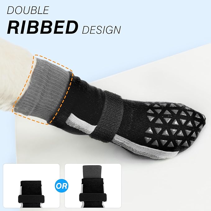 SCENEREAL Anti Slip Dog Socks for Hot Pavement to Prevent Licking Paws, Long Sporty Style Reflective Dog Grip Socks for Hardwood Floors, Dog Shoes Booties&Paw Protector for Small Senior Dog, Black S