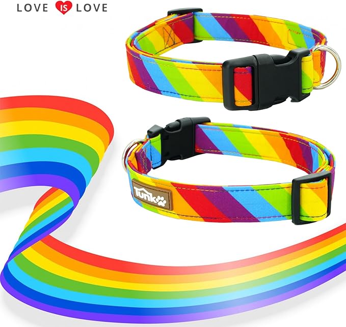 Tunkoo Rainbow Dog Collar, Cute Adjustable Striped Collar for LGBT Pride Month, Dog Collar with Strong Plastic Buckle - for Small Medium Large Pets, M