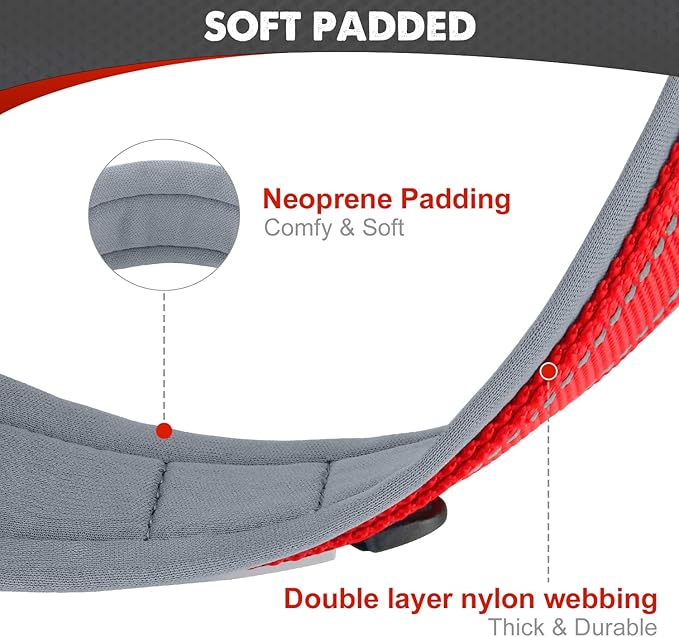 Joytale Dog Collar for Extra Large Dogs, Neoprene Padded and Adjustable, Reflective Wide Heavy Duty Pet Collars with Durable Metal Belt Buckle for Walking, Red, XL