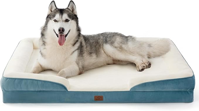 Bedsure XXL Orthopedic Dog Bed - Washable Great Dane Dog Sofa Beds for Giant Dogs, Supportive Foam Pet Couch Bed with Removable Washable Cover, Waterproof Lining and Nonskid Bottom, Blue