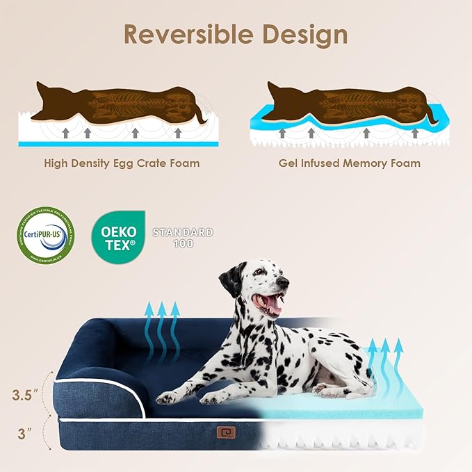 EHEYCIGA Orthopedic Dog Bed for Medium Dogs, Waterproof Memory Foam Medium Dog Beds with Sides, Non-Slip Bottom and Egg-Crate Foam Pet Couch Bed with Washable Removable Cover, Navy