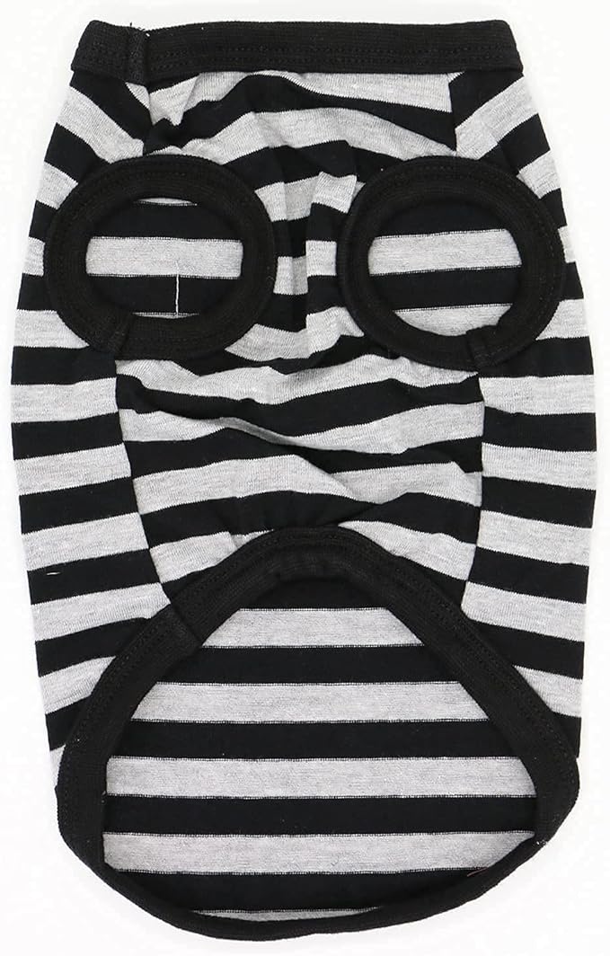 LOPHIPETS 100% Cotton Striped Dog Shirts for Small Dogs Chihuahua Puppy Clothes Tank Vest-Black and Gray Strips/M
