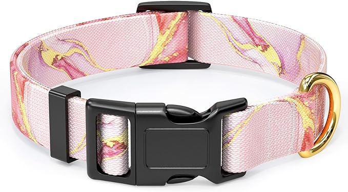 Rnivvi Dog Collar, Adjustable Dog Collar for Small Dogs, Cute Puppy Collar for Boy and Girl Dogs, Soft Heavy Duty Pet Collars with Quick Release Buckle for Walking Running, Pink Marble Collar
