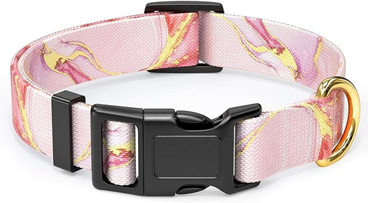 Rnivvi Dog Collar, Adjustable Dog Collar for Small Dogs, Cute Puppy Collar for Boy and Girl Dogs, Soft Heavy Duty Pet Collars with Quick Release Buckle for Walking Running, Pink Marble Collar