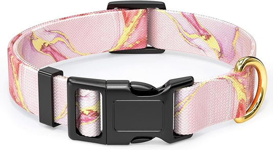 Rnivvi Dog Collar, Adjustable Dog Collars for Medium Dogs, Cute Puppy Collar for Boy and Girl Dogs, Soft Pet Collar with Quick Release Buckle for Walking Running, Pink Marble Dog Collars