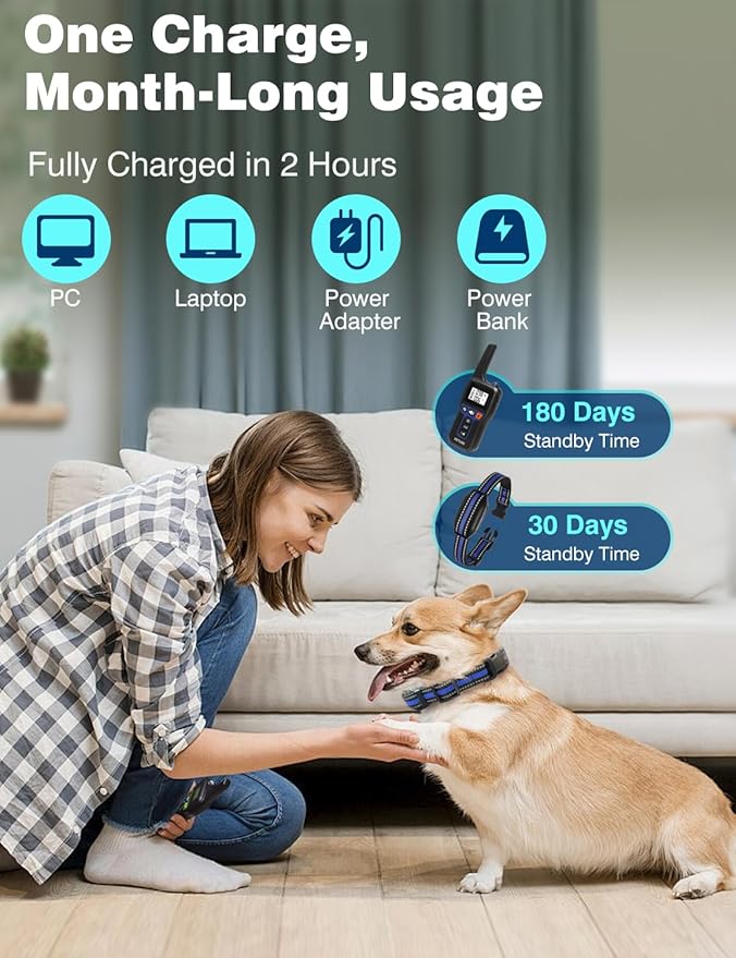 Dog Bark Collar with Remote, 2-in-1 Automatic Anti Bark Collar with Beep Vibration Static and Auto Bark Mode, IPX7 Waterproof & 3300Ft Dog Training Collar for 7-120lbs Small Medium Large Dogs (2 Pack)