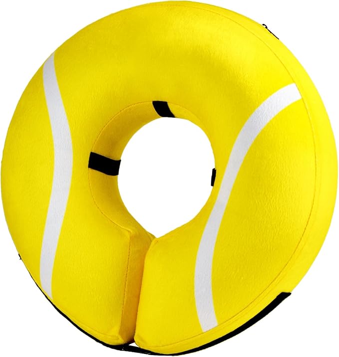 BENCMATE Protective Inflatable Collar for Dogs and Cats - Soft Pet Recovery Collar Does Not Block Vision (Large, Tennis)