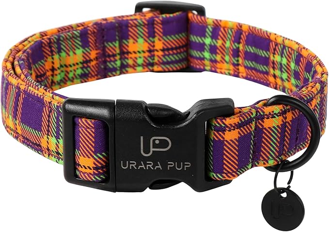 Halloween Dog Collar - Colorful Plaid for Small Dogs, Fall & Winter With Lightweight Plastic Buckle, Cute Pet Collar for Girl Boy Dogs, XS