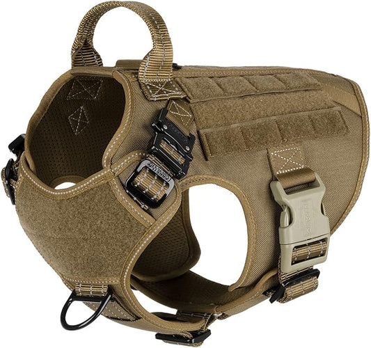 ICEFANG Tactical Dog Harness,Medium Size, 2X Metal Buckle,Working Dog MOLLE Vest with Handle,No Pulling Front Leash Clip,Hook and Loop Panel