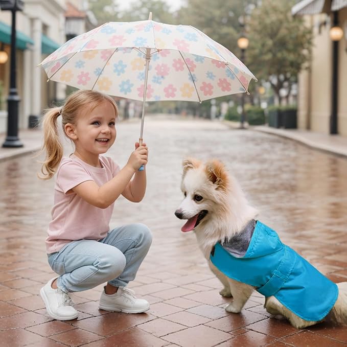 Dog Raincoat Small Dog Rain Jacket Poncho Waterproof Pet Rain Suit Double Layer Cotton Lining Hooded Leash Hole Adjustable Puppy Small Dogs Cats,Blue,XS