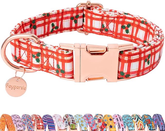 Faygarsle Christmas Red Plaid Pattern Dog Collar for Small Medium Large Dogs Cute Puppy Collars for Female Dogs for Summer Spring Wedding Necklace Girl Dog Collar XS