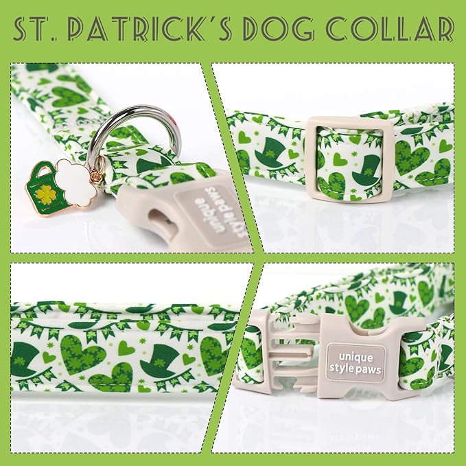 Unique style paws St. Patrick's Day Dog Collar Plastic Buckle Collar with Pendant Green Lucky Magic Hat Gift for Small Medium Large Boys Girls Dogs