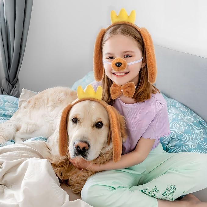 Kisangel Dog Costume Accessories Set - Adjustable Dog Ears Headband, Tail, Paw Gloves for Cosplay, Party, Birthday, and Holiday Events