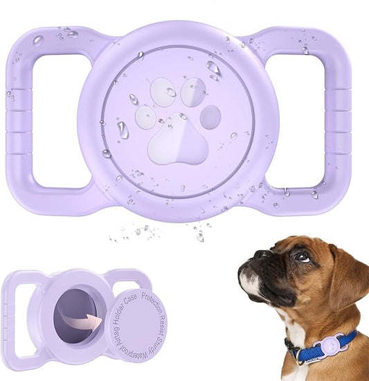 SANKALA Airtag Dog Collar Holder, [1 Pack] Waterproof Airtag Collar Holder for Dog, Silicone Full Body Covered Anti-Lost Protective Apple Airtag Case for Pet Collar - Fits All Width Collars, Purple