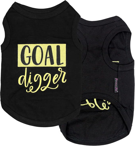 Parisian Pet Unisex Dog Tshirt - Embroidered “ Goal Digger “ Tank Top - Breathable and Lightweight Dog Clothes - Sleeveless Black Tee Shirts - Machine Washable Shirts for Small Dogs - S