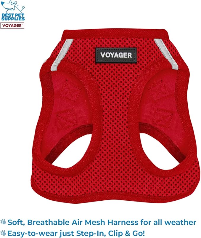Voyager Step-in Air All Weather Mesh Harness and Reflective Dog 5 ft Leash Combo with Neoprene Handle, for Small, Medium and Large Breed Puppies by Best Pet Supplies - Leash Harness (Red), S