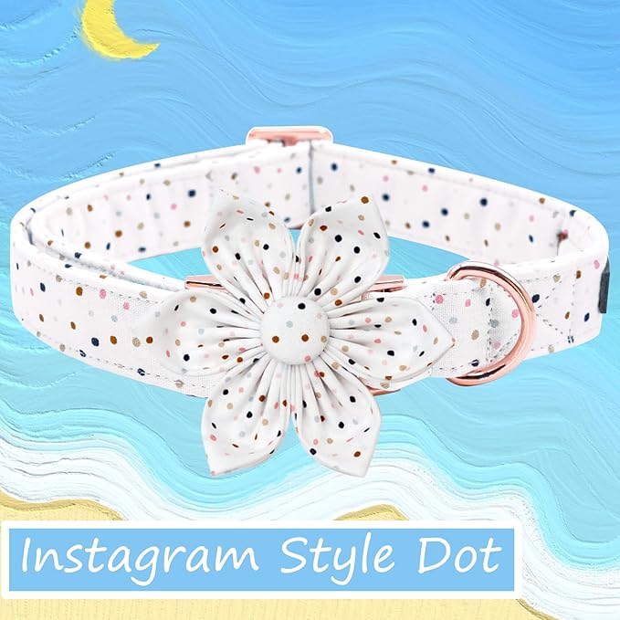 Elegant little tail Dog Collar, Dog Collar with Flower, Boy Girl Dot Cute Pet Collar Flower Dog Collars Adjustable Dog Collar for Large Dogs