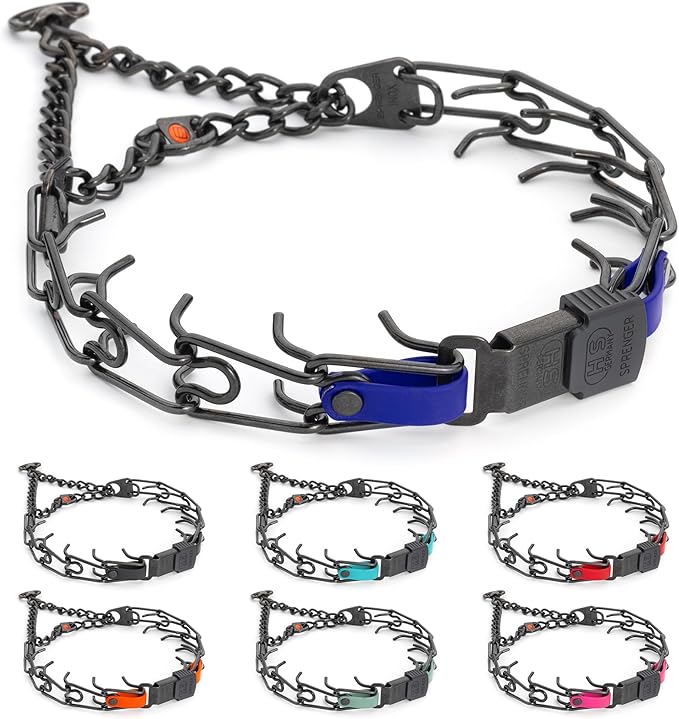 Herm Sprenger Black Stainless Steel Dog Collar with Quick Release ClicLock Buckle and Biothane Insert Training Collar Made in Germany (Blueberry Royal, 23in x 3.2mm(Neck Size up to19-20in))