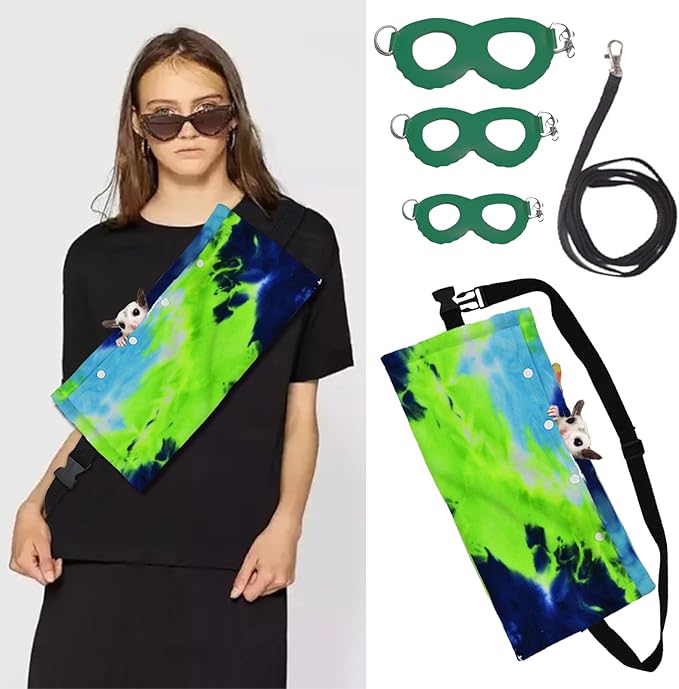 MANON ROSA Sugar Glider Pouch - Small Animal Carrier Bag with Harness Set for Bonding Sling for Reptile Pets Bearded Dragons Lizards Backpack Accessories for Outdoor Travel Walking Resting Green