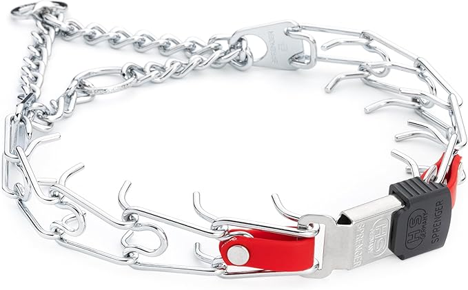 Herm Sprenger Chrome Plated Steel Dog Collar with Quick Release ClicLock Buckle and Biothane Insert Training Collar for Dogs Made in Germany (Cherry Red, 22in x 3.0mm(Neck Size up to 18-19in))