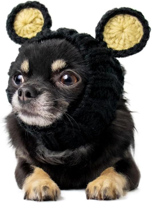 Zoo Snoods Black Bear Costume - Warm Knit Dog Snood Wrap for Pets, Neck Ear Cover Protection, Halloween Winter (Small)