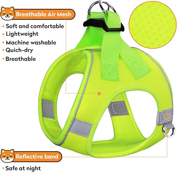 Dog Harness with Leash Set, No-Pull Step-in Reflective Pet Harness with 1 Leash Clips, Adjustable Soft Padded Easy Walk Dog Vest for Small Medium Large Dogs, Cats(Fluorescent, Small)
