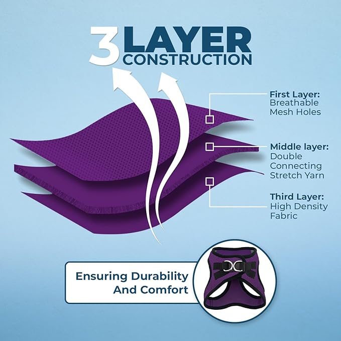 Voyager Step-in Air All Weather Mesh Harness and Reflective Dog 5 ft Leash Combo with Neoprene Handle, for Small, Medium and Large Breed Puppies by Best Pet Supplies - Purple/Black Trim, X-Large