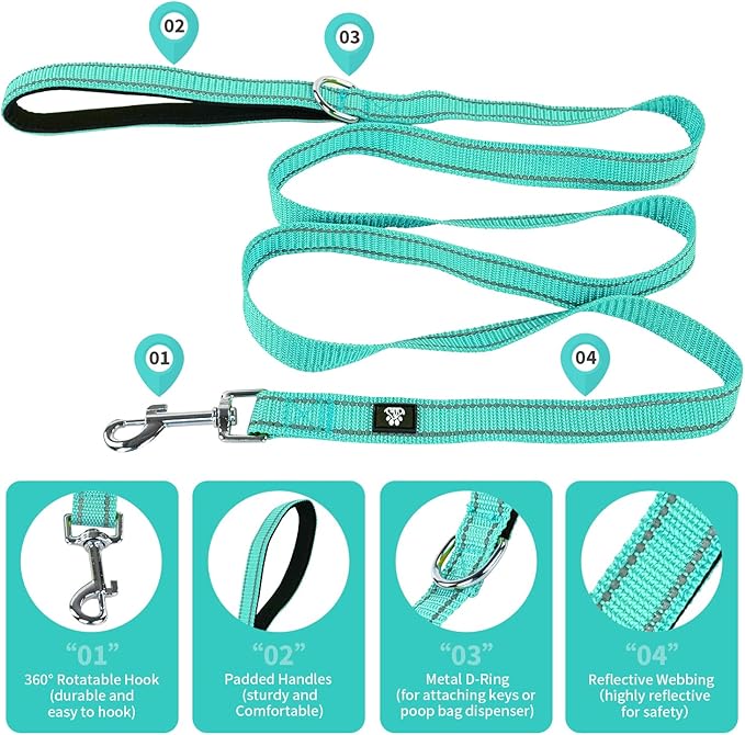 NESTROAD Reflective Dog Collar and Leash Set,Soft Neoprene Pet Collar with Quick Release Buckle,Adjustable Nylon Dog Collars for Small Medium Large Dogs(Small Collar + 5FT Leash,Teal)