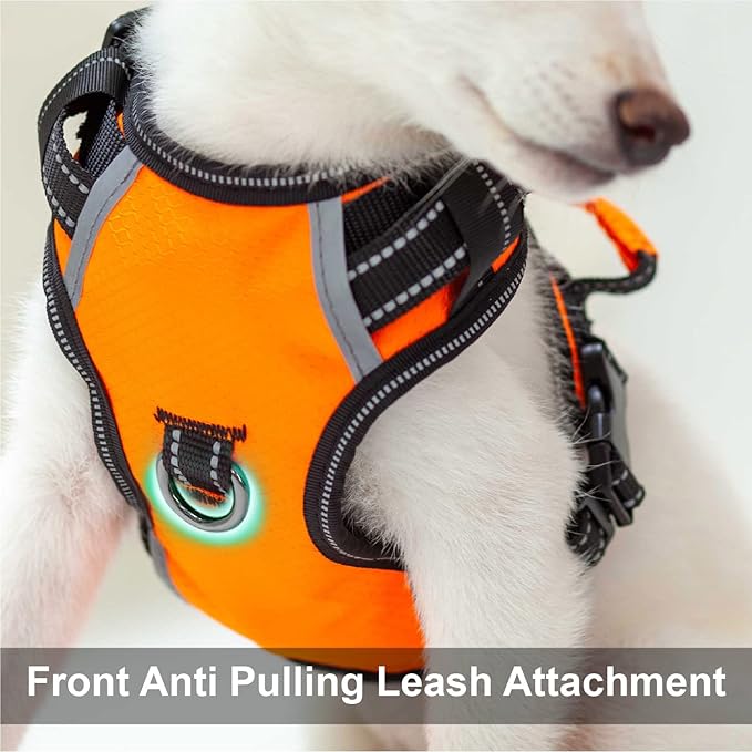 No Pull Dog Harness, Reflective Walking Dog Harness with Easy Control Handle and Front & Back Clips,Adjustable Breathable Soft Padded Dog Vest Harness for Large Medium Small Dogs,Orange,S