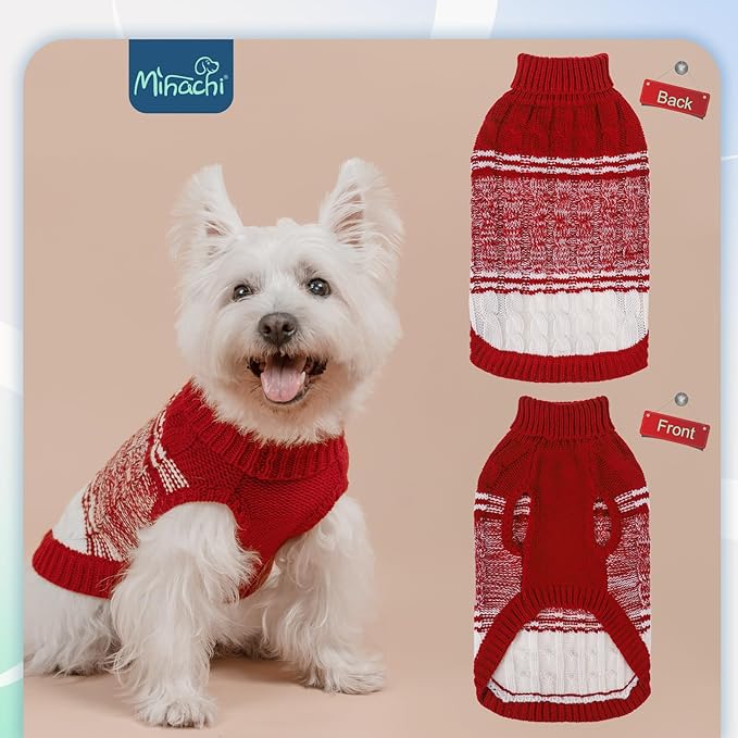 Mihachi Soft Warm Dog Sweater for Small Dogs & Cats - Turtleneck Knitted Pullover with Leash Hole, Red XS