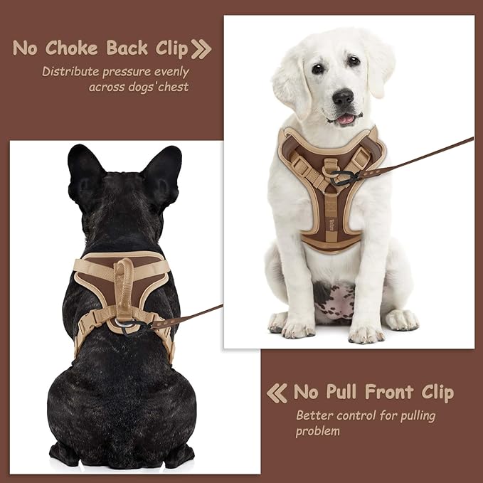 No Pull Dog Harness Adjustable Soft Padded Pet Vest with Control Handle Adorable Daily Harness for Dogs（Chocolate Cookie S）