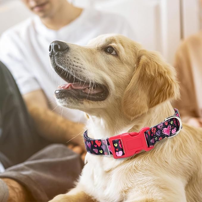 Dog Collar for Large Dogs with Cute Heart Patterns for Girl & Boy Dogs, Adjustable Soft Pet Collar with Safety Buckle for Small Medium Large XL Dog (Heart XL)