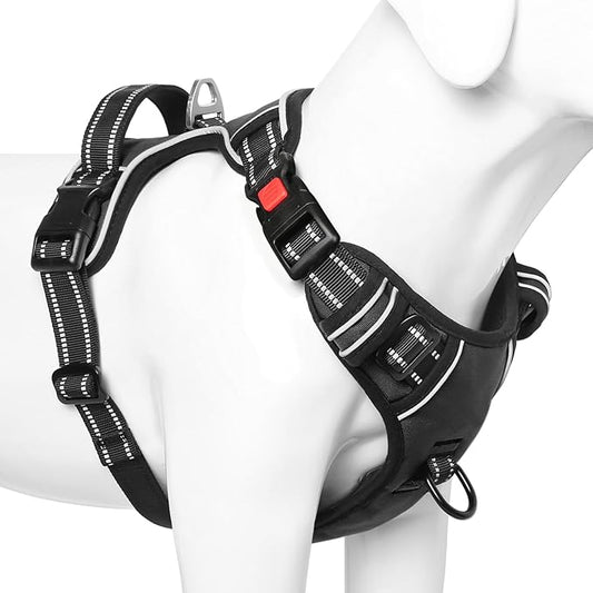 Timos Dog Harness, No-Pull Pet Harness with 2 Leash Clips, Adjustable Soft Padded Dog Vest, Reflective Outdoor Pet Oxford Vest with Easy Control Handle Black