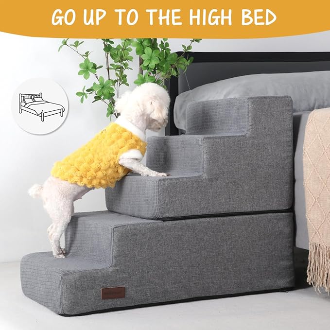 5-Step Dog Stairs for High Beds, Non-Slip Pet Steps for Small Dogs & Cats, Grey Linen, 22.6" H