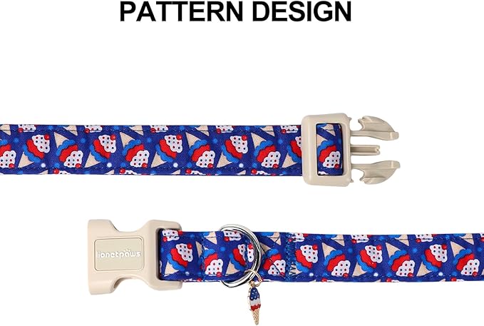 Lionet Paws 4th of July Dog Collar- Cute Blue Red Sundea Dog Collars with Plastic Buckle, Light Adjustable Dog Collars for Medium Dogs