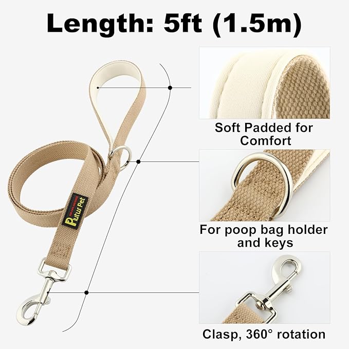 Plutus Pet Cotton Dog Harness and Leash Set, Reflective and Soft Padded, Quick Fit Vest Harness, for Small, Medium and Large Dogs, Beige, S