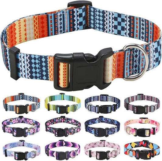 Dog Collar with Bohemia Floral Tribal Geometric Patterns - Soft Ethnic Style Collar Adjustable for Small Medium Large Dogs（Bohemian Orange,M）