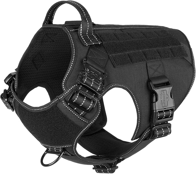 ICEFANG Tactical Dog Harness,Large Size, 2X Metal Buckle,Working Dog MOLLE Vest with Handle,No Pulling Front Leash Clip,Hook and Loop Panel