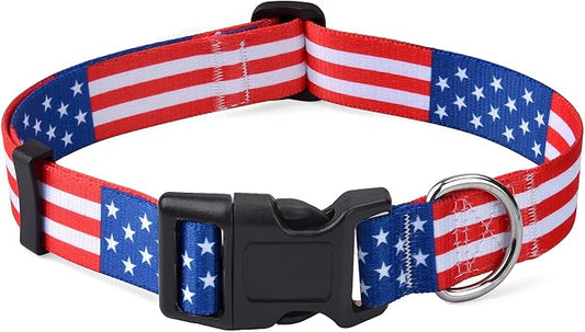 American Flag Dog Collar - Patriotic, US Flag Pattern, Star & Stripes, Fourth of July Dog Collar, Adjustable for Small Medium Large Dogs(Classic US,L)
