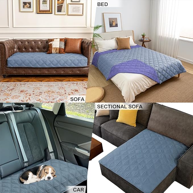 fuguitex Waterproof Dog Blanket Reversible for Small Dogs Resistant Leakproof Washable Couch Cushion Bed Protector Cover for Indoor Furniture Pet Friendly(30"*70",Violet Blue+ Light Blue)