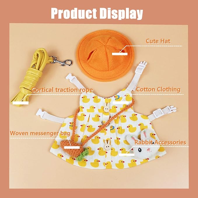 Guinea Pig Clothes,Soft Bunny Ferret Clothes with Pet Rabbit Harness and Leash Mini Hat Bag Cute Brooch for Kitten Small Animal Collars