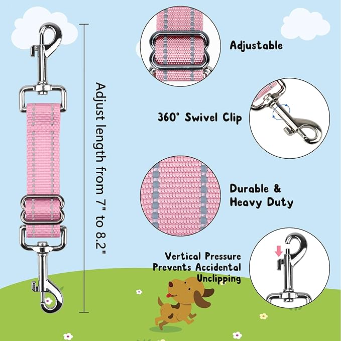 YUEPET Dog Safety Collar Clips 5 Pack Adjustable Prong Collar Backup Clips Reflective Double Ended Backup Clasp Leash Connector for Dog Harness to Collar Safety Clip(Blue+Rose red+Orange+Pink+Green)
