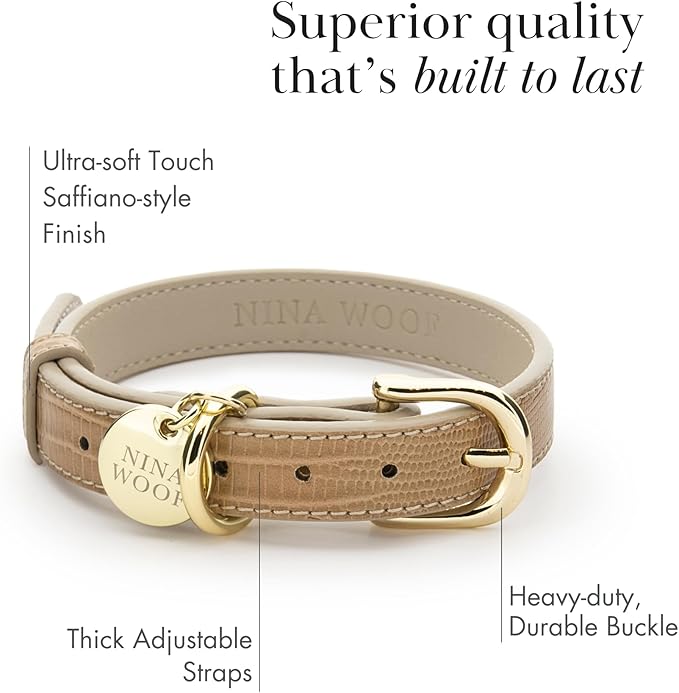 Milan Vegan Leather Dog Collar - Luxury Cute Dog Collar with Adjustable Buckle - Soft Padded Collar, Round Leather Dog Collar for Extra Small, Small, Medium, and Large Dogs - Beige, XS