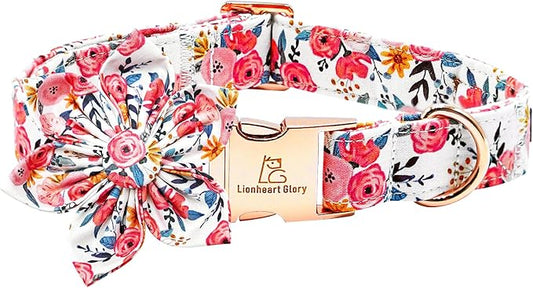 Lionheart glory Dog Collar Flowers Collar Floral Dog Collar with Flower Spring Summer Cute Collar Dog Boy or Girl Dog Collars Soft Durable Adjustable Dog Collars for Large Dogs