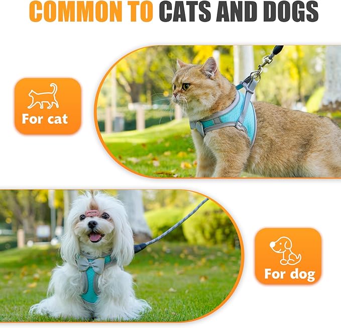 Dog Harness with Leash Set, Step-in Breathable Puppy Cat Dog Vest Harnesses, No Pull Adjustable Reflective Puppy Harness with Soft Padded Vest for Extra-Small/Small Medium Large Dogs and Cats